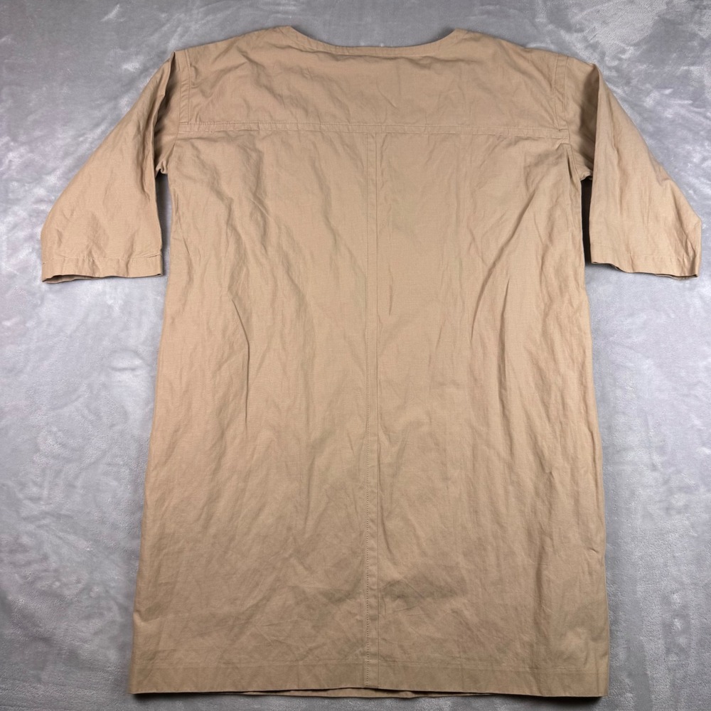 Eileen Fisher Tan Organic Cotton Metallic Shift Dress 3/4 Sleeve Pockets SP - Picture 9 of 9
